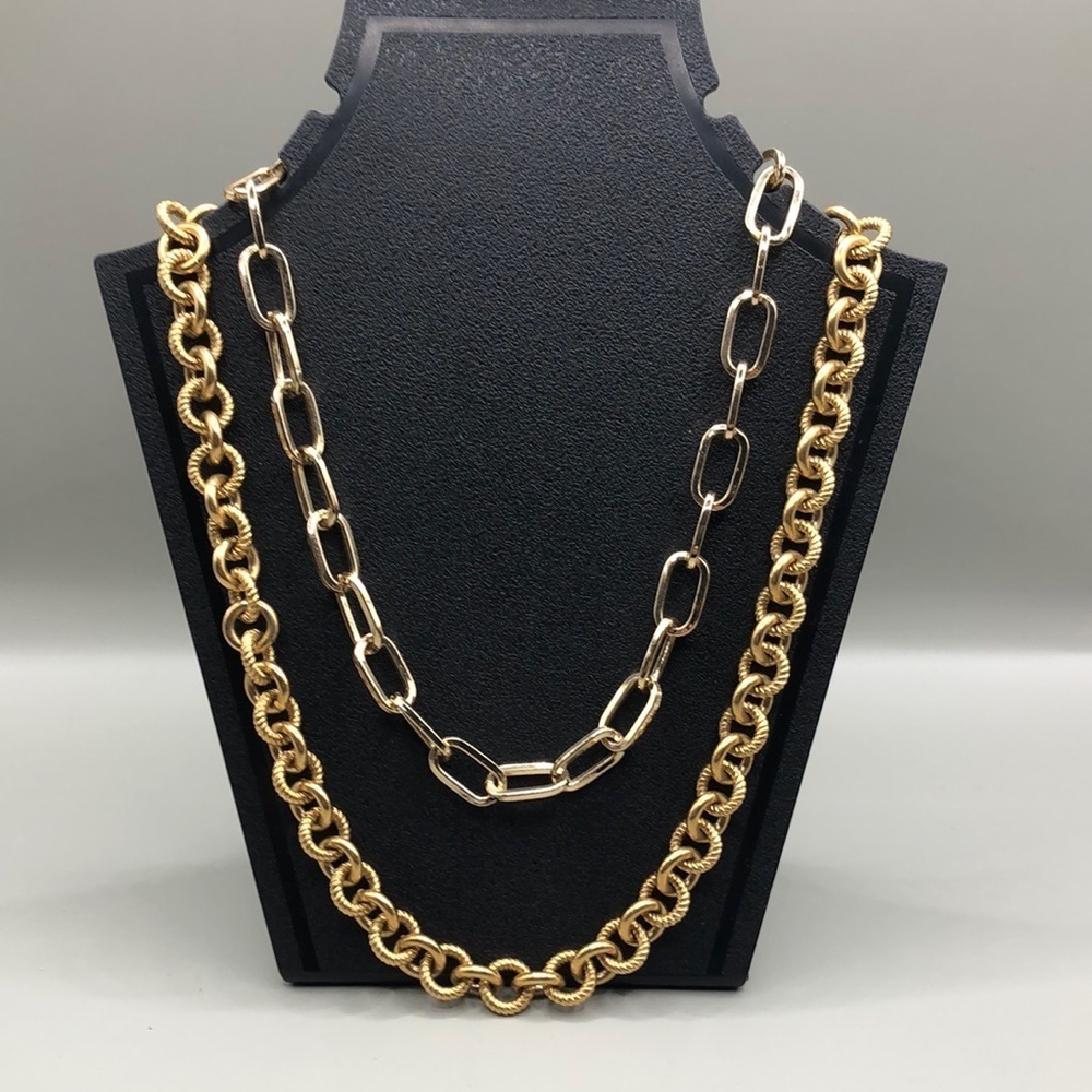 Curated bundle chunky chain gold tone necklaces trendy layered statement style.